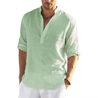 Mens Cotton Linen Shirt - Sleeved Shirts Summer Collar Casual  (Plus size Available)