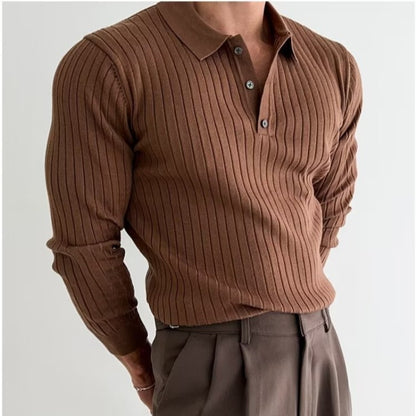 Lapel Long Sleeve Polo Shirt Slim Knitted Fashion