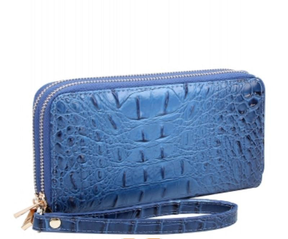 Croc Alligator Double Zip around Wallet Wristlet