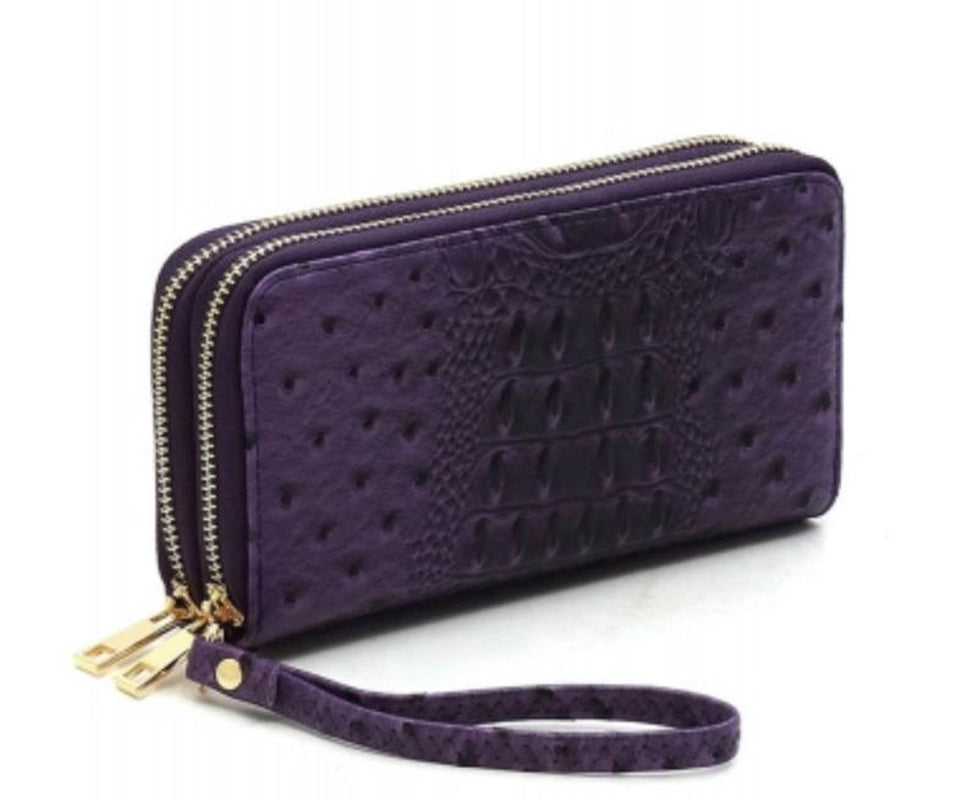 Croc Alligator Double Zip around Wallet Wristlet