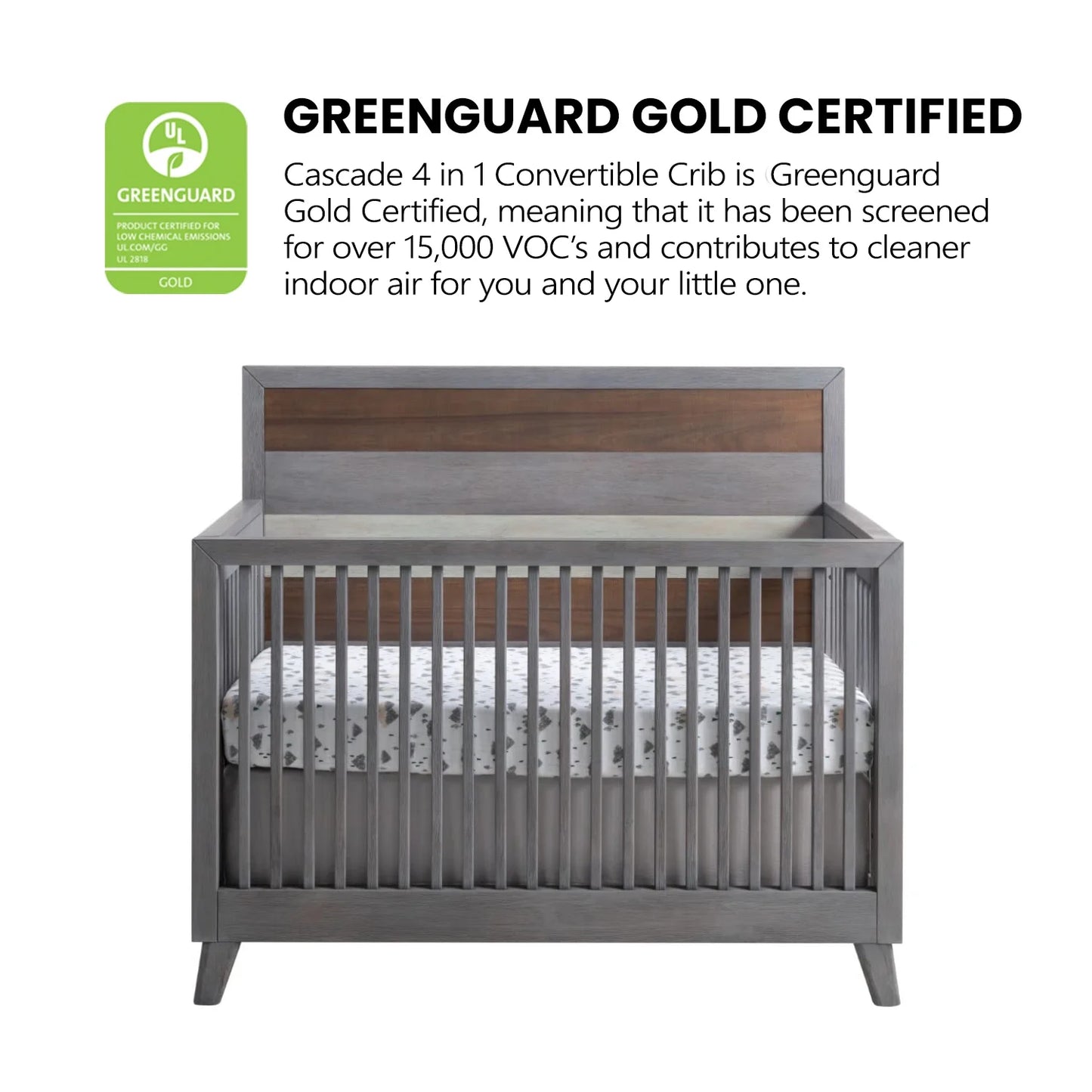 Cascade 4-In-1 Convertible Crib, Multi-Tone Gray, Greenguard Gold Certified