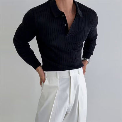 Lapel Long Sleeve Polo Shirt Slim Knitted Fashion