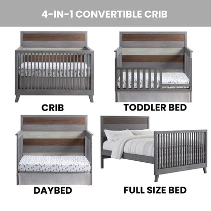 Cascade 4-In-1 Convertible Crib, Multi-Tone Gray, Greenguard Gold Certified