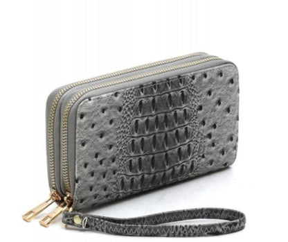 Croc Alligator Double Zip around Wallet Wristlet