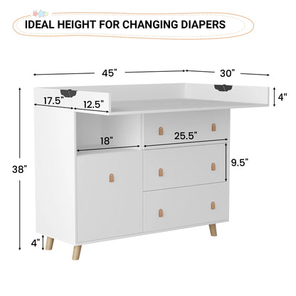 Baby Dresser Changing Table for Infants, Nursery Storage Changing Station with Drawers and Shelf, White