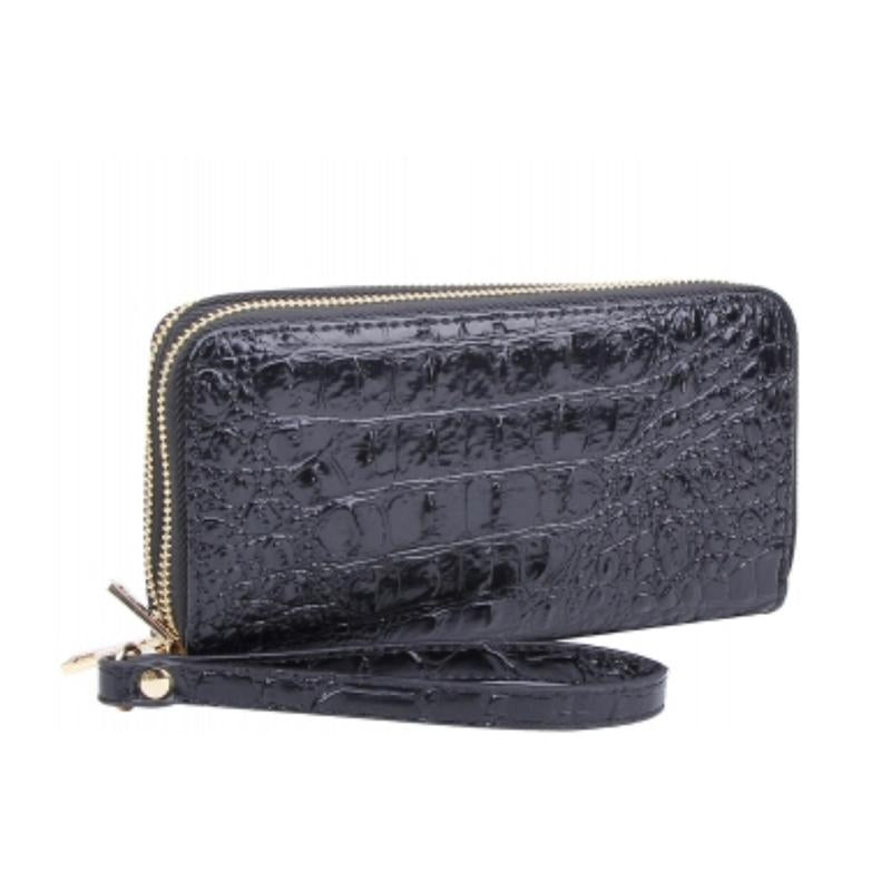 Croc Alligator Double Zip around Wallet Wristlet