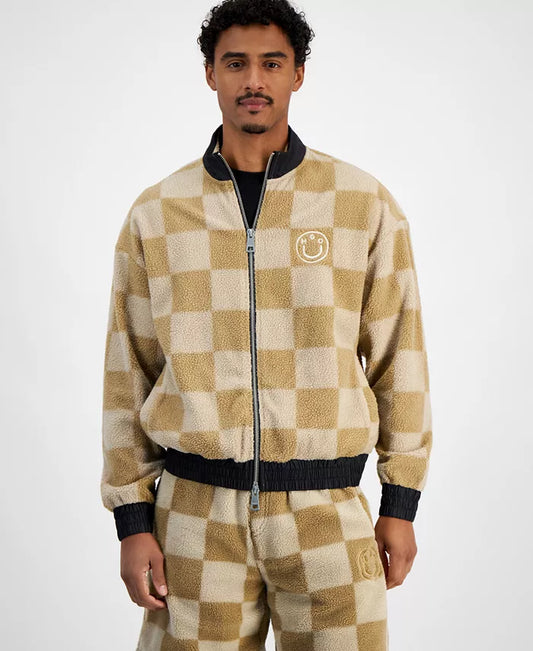 Men'S Naliso Relaxed Fit Zip-Front Checkered Track Jacketed